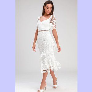 Briarwood White Lace Ruffled Midi Dress